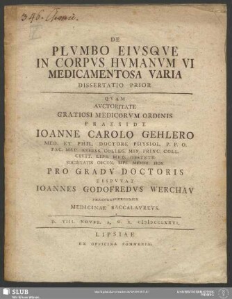 1: De plumbo eiusque in corpus humanum vi medicamentosa varia