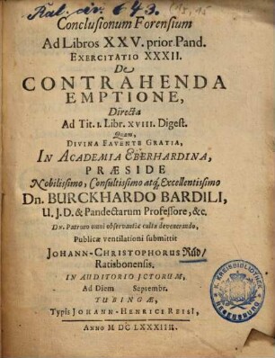 Conclusionum Forensium Ad Libros XXV. prior. Pand. Exercitatio ..., 32. De Contrahenda Emptione