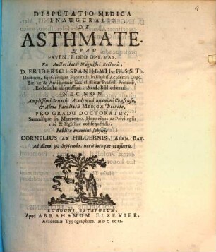 Disp. med. inaug. de asthmate