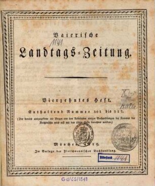 Baierische Landtags-Zeitung. 14 = Nr. 305 - 327. 1819