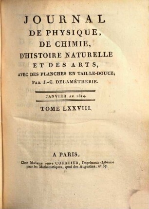 Journal de physique, de chimie et d'histoire naturelle. 78. 1814 = [T. 35]