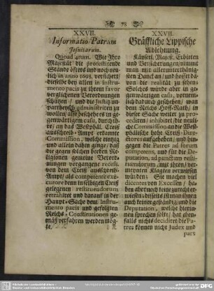 XXVII. Informatio Patrum Jesuitarum - XXVII. Gräffliche Lippische Ablehnung