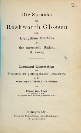 Die Sprache der Rushworth Glossen zum Evangelium Matthäus und der mercische Dialekt, 1. Vokale