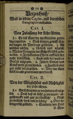 Verzeichniß, Was in iedem Capite, und deroselben Paragraphis enthalten.