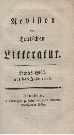 Drittes Stück auf das Jahr 1776.