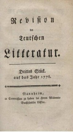 Drittes Stück auf das Jahr 1776.