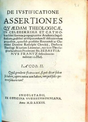 De Ivstificatione Assertiones Qvaedam Theologicae