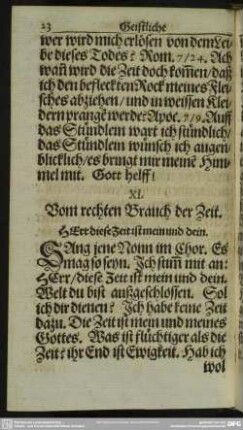 XI. Vom rechten Brauch der Zeit