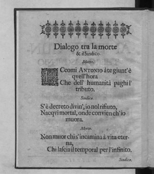 Dialogo tra la morte & et il Sindico.