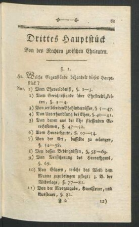 Drittes Hauptstück Von den Rechten zwischen Eheleuten.
