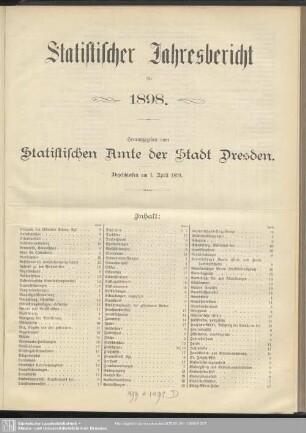 21.1898: Berichte des Statistischen Amtes der Stadt Dresden : auf das Jahr ...; Jahresbericht, Monatsberichte Nr. 1 bis 12, Wochenberichte Nr. 1 bis 52