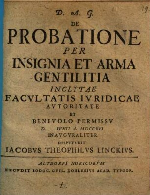 De Probatione Per Insignia Et Arma Gentilitia