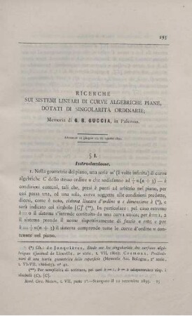 Ricerche sui sistemi lineari di curve algebriche piane, dotati di singolarita ordinarie.