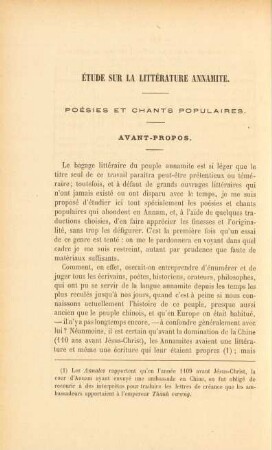 Étude sur la littérature annamite. Poésies et chants populaires
