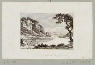Die Elbe und Felsen der Sächsischen Schweiz beim Dorf Zeichen (Stadt Wehlen)