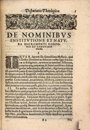 Disputatio theologica de sacrosancto et augustissimo corporis et sanguinis Christi sacramento