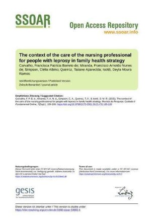 The context of the care of the nursing professional for people with leprosy in family health strategy