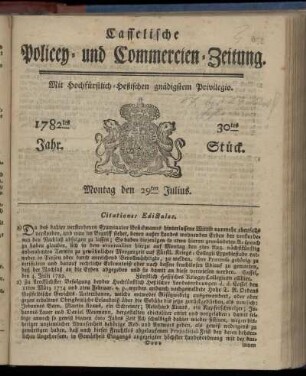 30tes Stueck, Montag den 29ten Julius. 1782