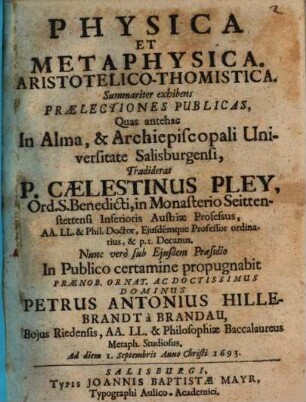 Physica et metaphysica aristotelico-thomistica