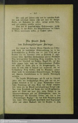 Die Stadt Zeitz im siebenjährigen Kriege