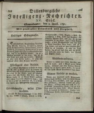 XV. Stück. Sonnabends: den 9. April. 1791.