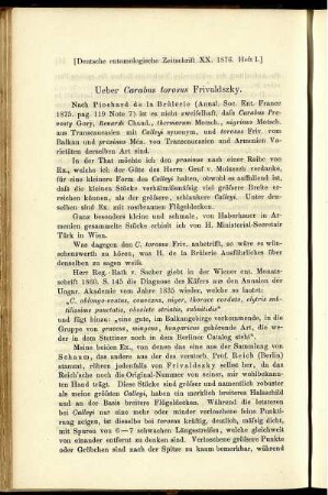 Ueber Carabus torosus Frivaldszky