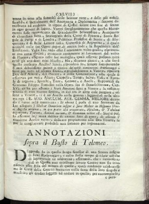 Annotazioni sopra il Busto di Tolomeo.