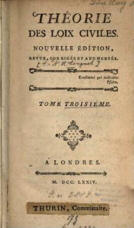 Théorie des loix civiles : (ou Principes fondamentaux de la société), 3. - S. 5 - 320
