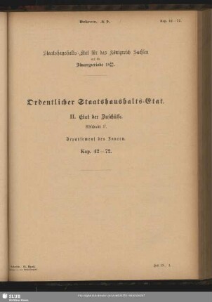 II. Etat der Zuschüsse. Abschnitt F. Departement des Innern. Kap. 42-72