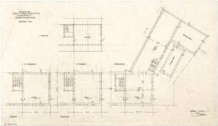 Gsaenger, Gustav; München, Liebherrstr. 18; Papier- und Pappengroßhandlung Bleininger - Erweiterung (Grundriss Keller, Grundriss 1. OG, Grundriss 2. OG, Grundriss DG)