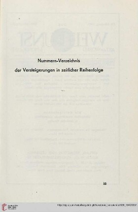 Nummern-Verzeichnis der Versteigerungen in zeitlicher Reihenfolge