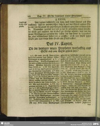 Das IV. Capitel. Ob die heutigen neuen Propheten warhafftig aus Gott und von Gott gesand seyn?