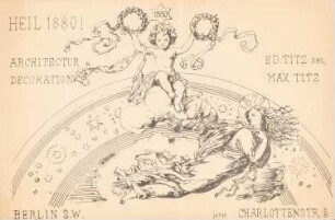 Neujahr Glückwunsch Karte 1880: Kleiner Junge Kränze haltend und einen Stern 1880
