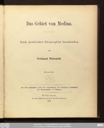 Das Gebiet von Medina : mit einer Karte