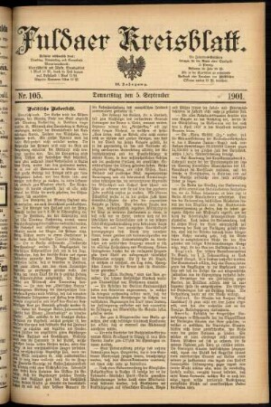Erste Ausgabe vom Donnerstag, den 05. September 1901.