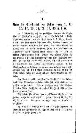 Ueber die Theilbarkeit der Zahlen durch 7, 11, 13, 17, 19, 23, 29, 37, 43 usw.