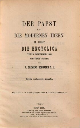 Der Papst und die modernen Ideen. 2, Die Enzyklika vom 8. December 1864