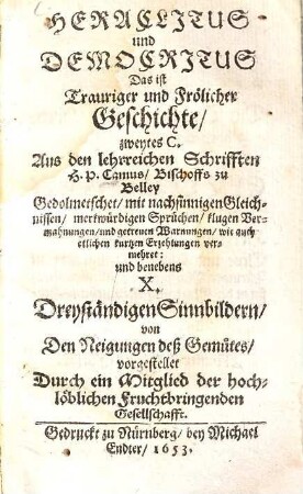 Heraclitus und Democritus, Das ist: C. Fröliche und Traurige Geschichte, 2