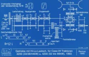 Getriebe mit Hi-Lo-Lastsch, für Case-ICH Traktoren 3200 (33/38/44kW) u. 4200 (52 bis 66kW), 1993