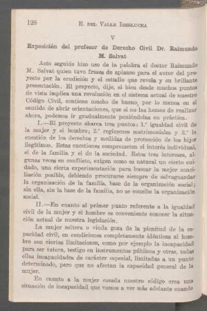 V - Exposición del profesor de Derecho Civil Dr. Raimundo M. Salvat