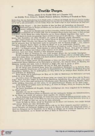 33: Deutsche Burgen : Vortrag, gehalten für die Deutsche Welle am 6. Dezember 1932