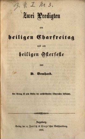 Zwei Predigten am heiligen Charfreitag und am heiligen Osterfeste
