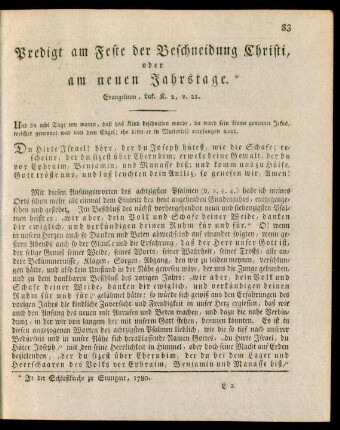 Predigt am Feste der Beschneidung Christi, oder am neuen Jahrstage