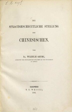 Die sprachgeschichtliche Stellung des Chinesischen