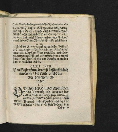 Caput LXVII. Von Bestraffung derer/ so boshafftiglich austreten/ die Leute befehden/ oder denselben absagen.