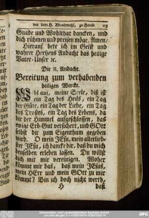 Die II. Andacht. Bereitung zum verhabenden heiligen Wercke.