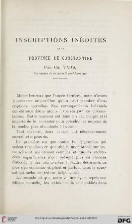 Sér. 3: Inscriptions inédites de la province de Constantine
