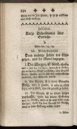 DCCXCII. Kurze Dispositiones über Sprüche.