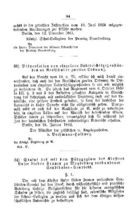 Dispensation von einzelnen Unterrichtsgegenständen an Realschulen zweiter Ordnung : [III. Gymnasien und Realschulen]