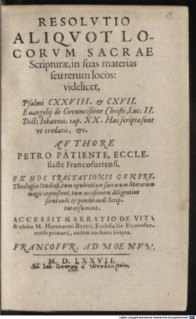 Resolutio aliquot Locorum Scripturae
